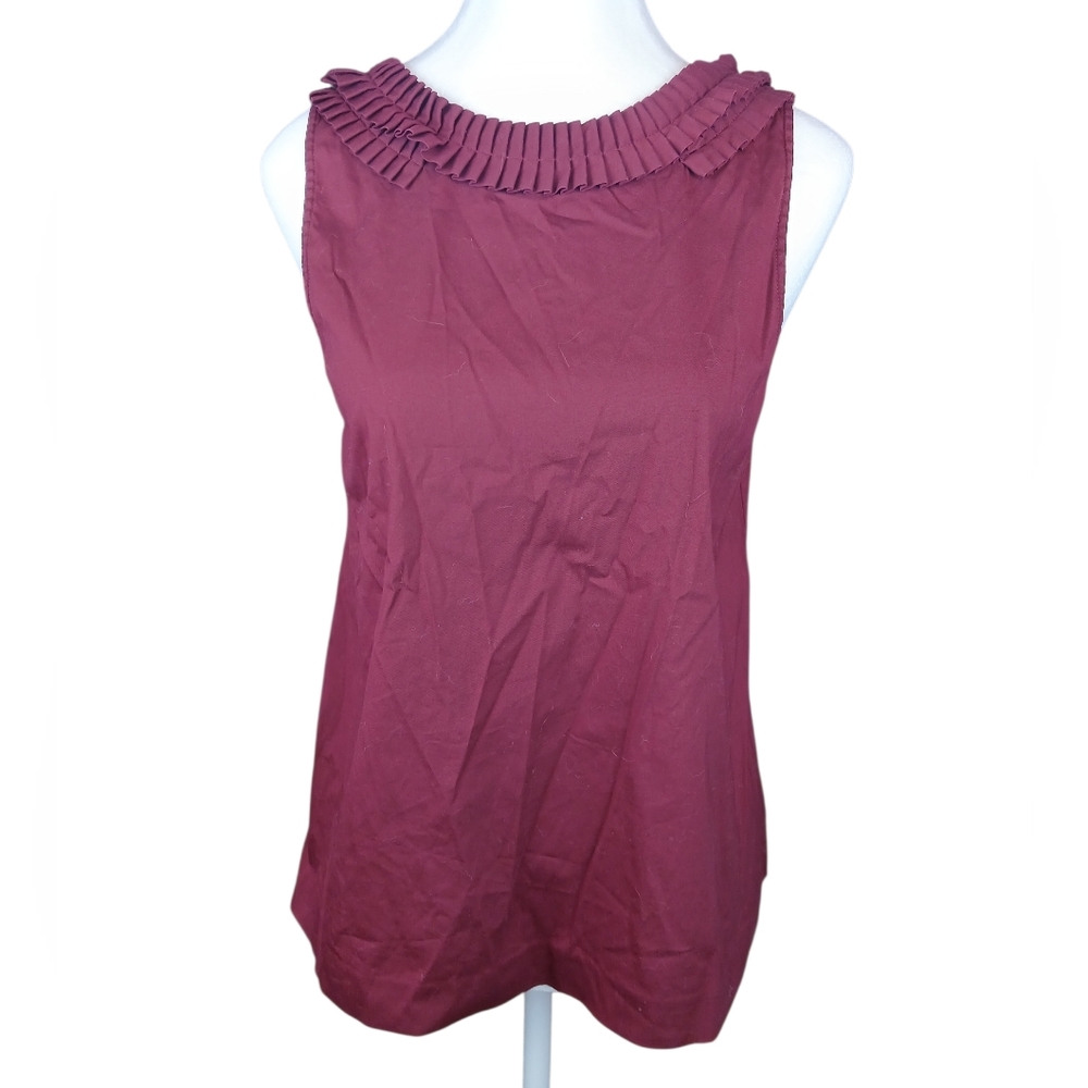 🍂 Theory Burgundy Sleeveless Pleated Neck Blouse For fall Size Small GUC